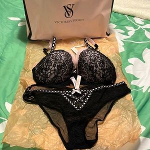 Victoria’s Secret pink and black lace bra and panty set